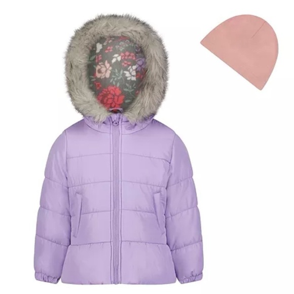 Winter Coat 2T Weather Tamer Lilac Jacket Fleece‎ Beanie NWT - Picture 2 of 7